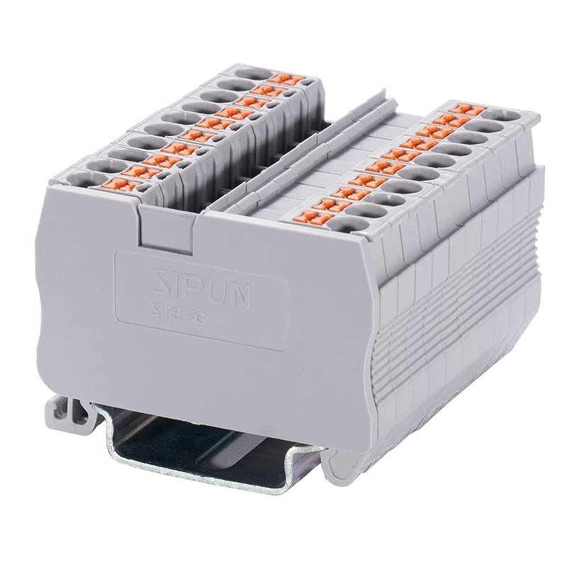 SIPUN ST2-2.5 Din Rail Terminal Block Spring Push in PT Type 2.5mm Screwless Wire Terminal 50 Pcs with Cover End Stop Jumper