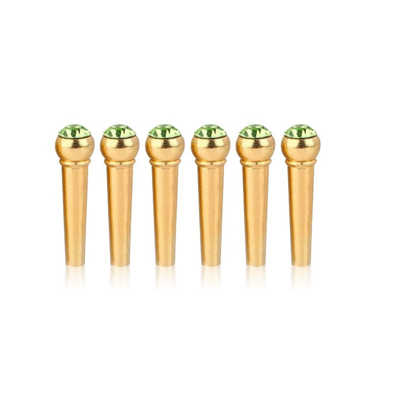 6Pcs Bridge Pin Copper Material Folk Acoustic Guitar Bridge Pin Peg Nail with Colorful Crystal Glass Dot Green