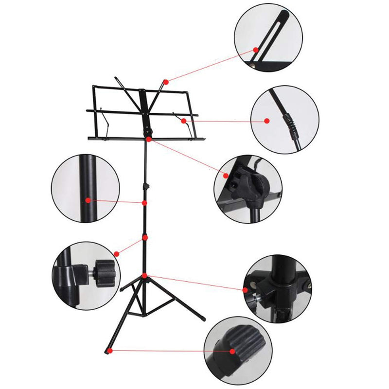 SKY Brand New Lightweight Adjustable Folding Music Stand with Carrying Bag-Black Black