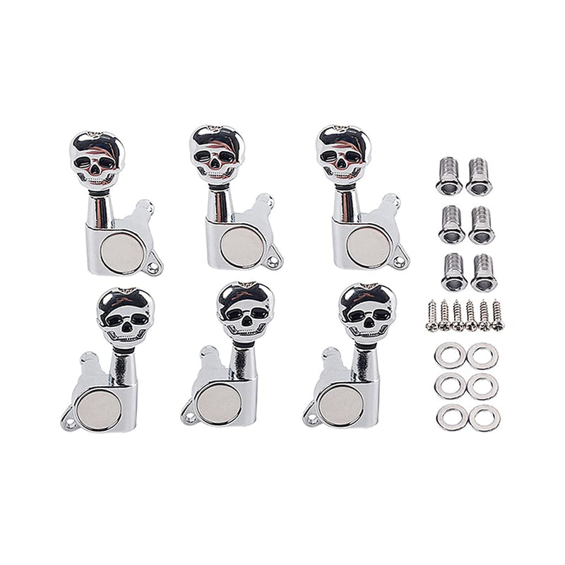 Alnicov Skull Head Sealed Gear Guitar Tuning Pegs Tuners Machine Heads 3R3L for Electric Guitar Parts Silver