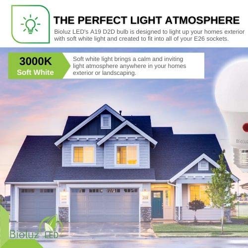 Bioluz LED Dusk to Dawn A19 Bulb Photocell Photosensor Auto On/Off, 9W, UL, Instant ON and 3 Min Delay Off, 3000K Soft White, Indoor/Outdoor Lighting Lamp Garage, Hallway, Yard, Porch