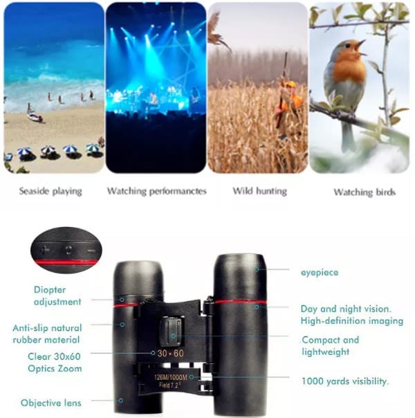 [AUSTRALIA] - 30x60 Binoculars for Adults Compact, Mini Binoculars for Adults Kids Bird Watching Hiking Wildlife Hunting Portable Pocket Size Fogproof Waterproof Binoculars Telescope for Travelling 