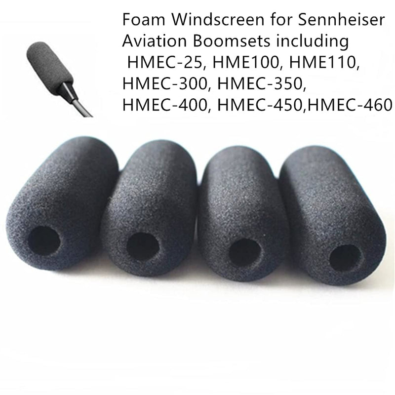 4 Pack Mic Foam Cover Windscreen for Sennheiser Aviation Boomsets including the HMEC-25, HME100, HME110, HMEC-300, HMEC-350, HMEC-400, HMEC-450, and HMEC-460.