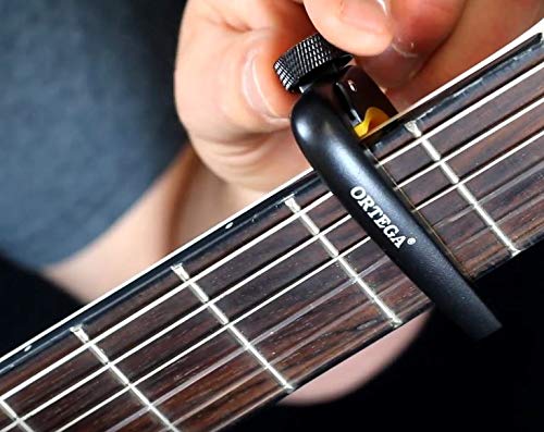 Ortega Guitars OCAPO-SBK One Touch Adjustable Capo for Classical Flat Fret boards up to 52mm Nut Widths, Satin Black