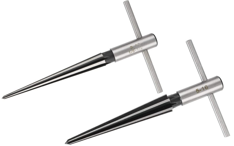Faneta T Handle Taper Reamer Set 3-13mm(1/8''-1/2'') & 5-16mm(½"-5/8") Bridge Pin Hole Hand Held Tapered Reamers 6 Fluted Chamfer Reaming Guitar Woodworker Luthier Tool (Set of 2)