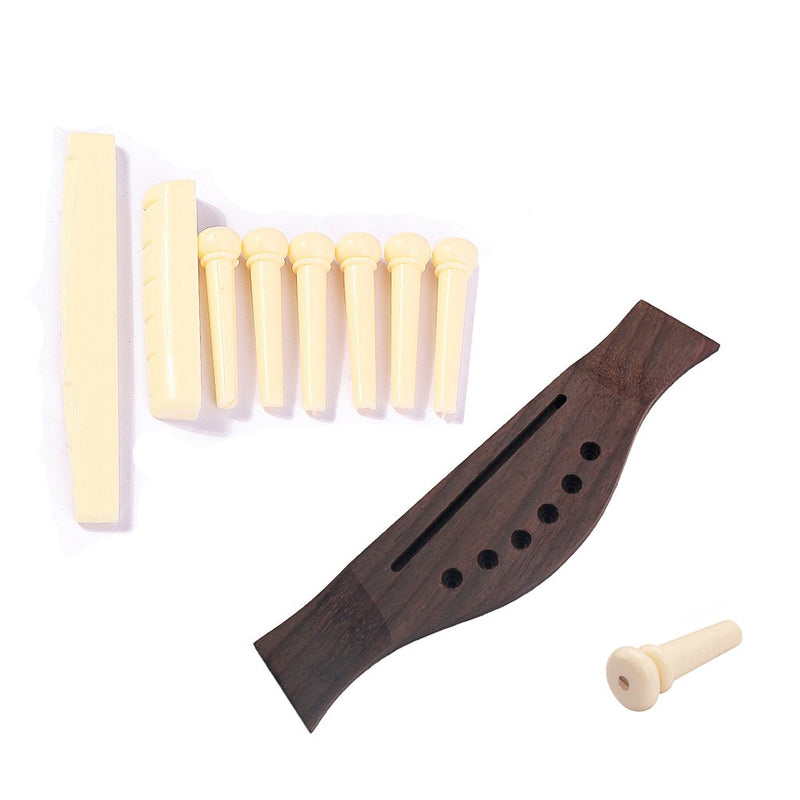 Alnicov Quality Rosewood Guitar Bridge With Parts Plastic Saddle Nut Bridge Pins Tailpiece 1Set