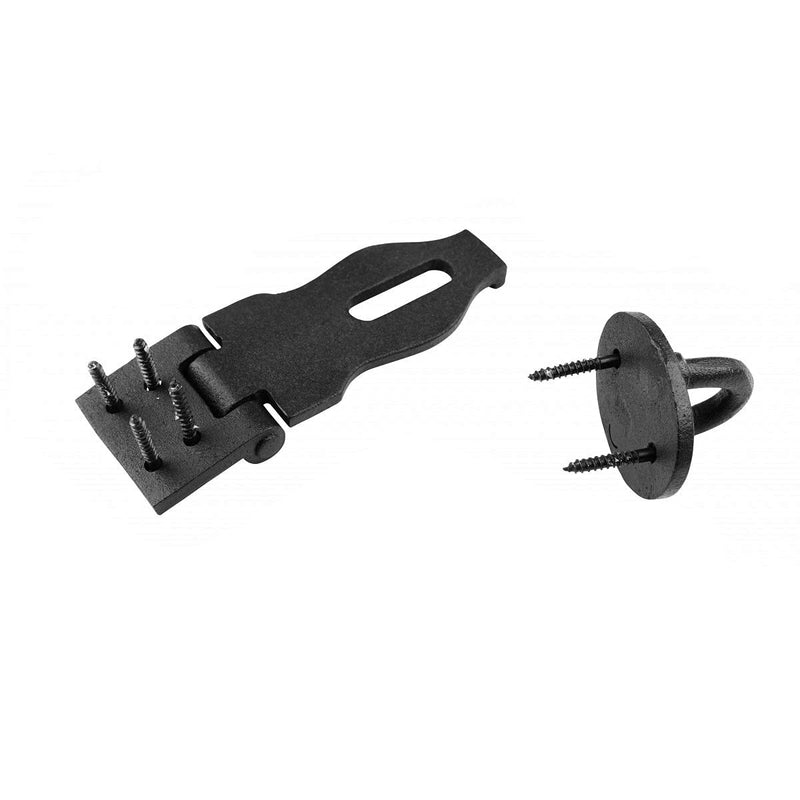 Decorative Black Wrought Iron Hasp Lock 4" X 1.75" Heavy Duty Rust Resistant Hasp Latches Safety Padlock Clasps for Cabinets, Chests Or Doors with Screws | Renovators Supply Manufacturing Pack of 2