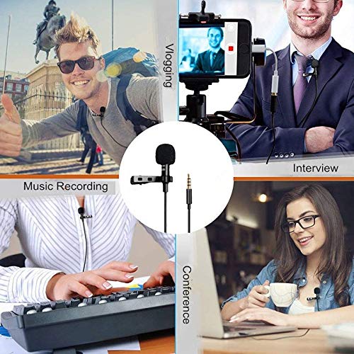 Lavalier Microphone for Phone - Omnidirectional Condenser Clip-on Lapel Mic for iPhone, Samsung, Android/Windows Smart-phones,Sound Card, Computer & DSLR w/o earphone jack