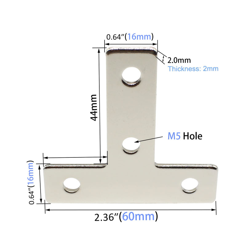 10 Sets Aluminum Extrusion T Brackets 10Pcs 2020 Aluminum Profiles Joint Brackets Plate Connector with 40Pcs M5 T Slot Nuts and Bolts for T Slot Rail 2020 T Slot Aluminum Extrusion
