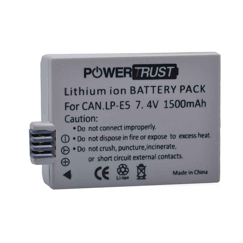 PowerTrust 2X LP-E5 Battery for Canon EOS Rebel XS, Rebel T1i, Rebel XSi, 1000D, 500D, 450D, Kiss X3, Kiss X2, Kiss F