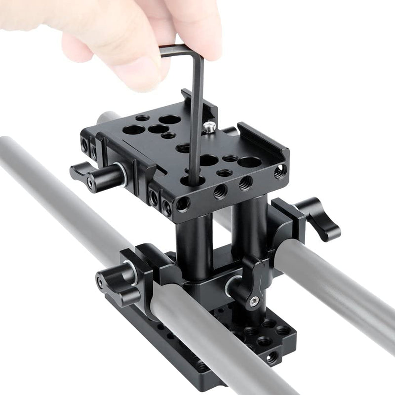 NICEYRIG 15mm Rail Riser Rig System Quick Release Base Kit with QR Plate 15mm Rod Riser Clamp Short Rods Applicable DSLR Camera