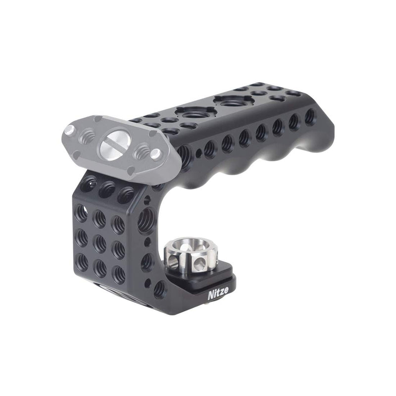 Nitze Mini Stinger Handle Universal Mini Top Handle Grip for Camera Cage with 3/8” ARRI Locating Pins and Cold Shoe Adapter - PA28M-BK