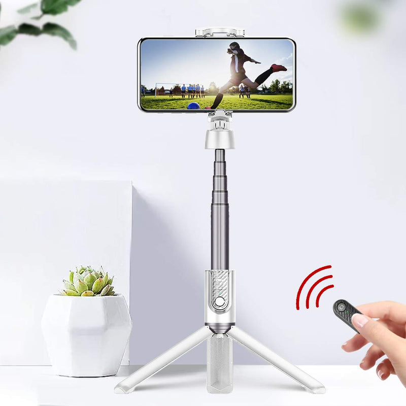 HOTKAY Selfie Stick Tripod,Portable All-in-one Aluminum Expandable Phone Tripod, Bluetooth Remote Compatible with Apple & Android Devices, Non Skid Tripod Feet (White) white