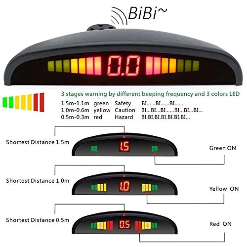 TOTMOX Silver 8 Sensors Car Front and Rear LED Display Reverse Parking Kit Buzzer Alarm Silver Front and Rear