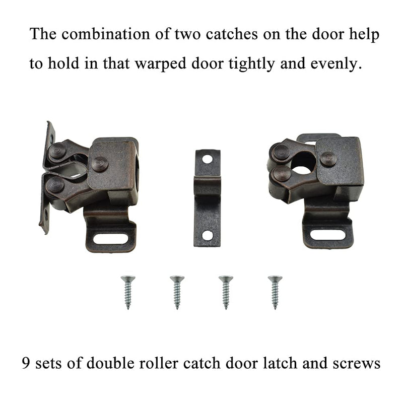 Hahiyo Double Roller Catch Door Latch Higher Foot Cold Rolled Steel Stay Put Smooth Close No Squeak Noise Cold Air No Enter Easy Position Sturdy Spring for Kitchen Closet with Screws 9sets Red Bronze 0.81''RedBronze-9Sets