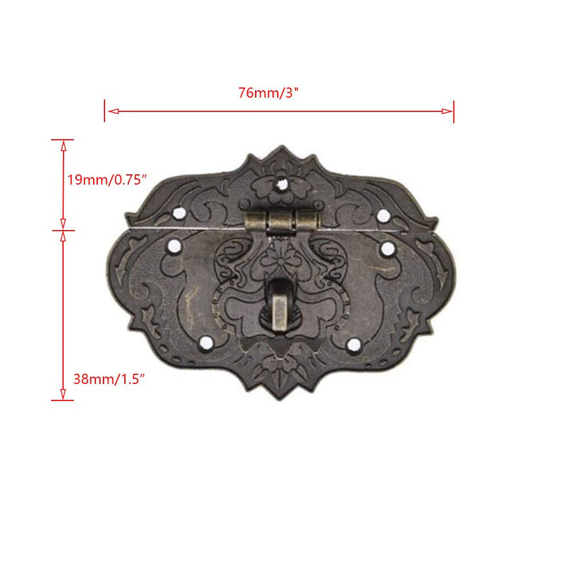 HONJIE Antique Style Embossing Decorative Brass Hasp Clasp Latch Lock for Wood Case Chest Box 3" x 2.24"-2Sets