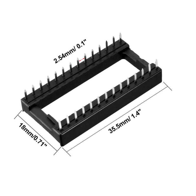 uxcell 25pcs DIP IC Chip Socket Adaptor Solder Type 2.54mm Pitch Dual Row 28 Flat Pin 15.24mm Row Pitch