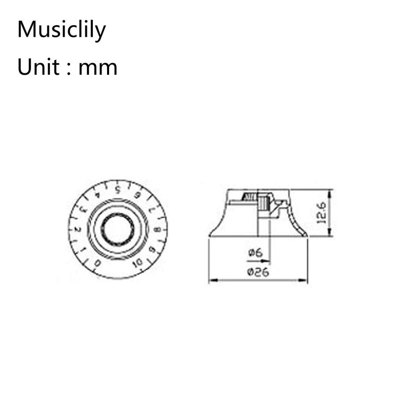 Musiclily Pro Left Handed Metric Size 18 Spline Bell Top Hat Control Knobs for Epiphone Les Paul Electric Guitar Asia Import Guitar Bass Split Shaft Pots, Gold (Set of 4)