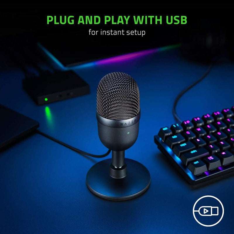 Razer Seiren Mini USB Streaming Microphone: Precise Supercardioid Pickup Pattern - Professional Recording Quality - Ultra-Compact Build - Heavy-Duty Tilting Stand - Shock Resistant - Classic Black