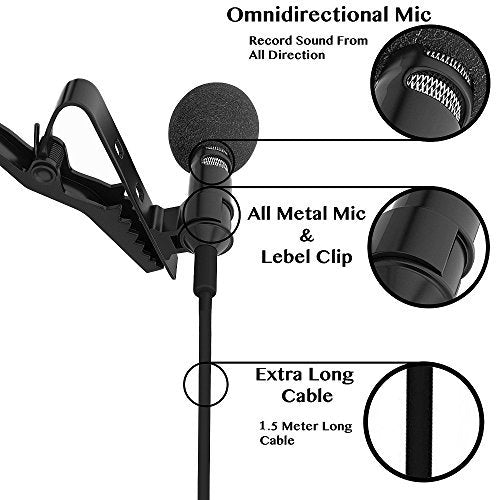 Professional Lavalier Lapel Recording Microphone - ttstar Omnidirectional Condenser Micorphone for iPhone, iPad, MacBook, Android Smartphones, Laptop and PC