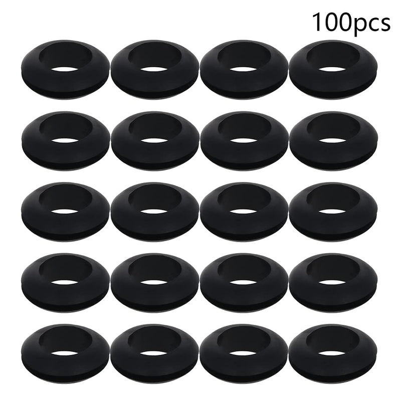 Yinpecly Rubber Grommet 16mm(ID) Double Sided Round Rubber Hole Plug for Wiring Cable Black 100pcs