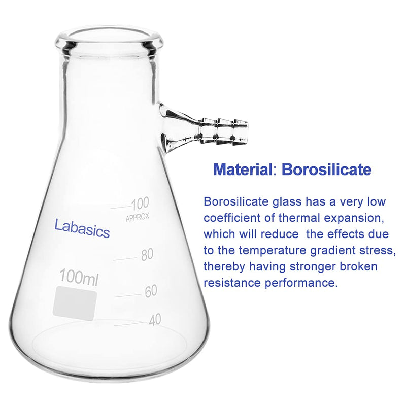 Labasics Glass 100 ml Heavy Wall Borosilicate Glass Filtering Flask, Bolt Neck with Tubulation, 100 ml