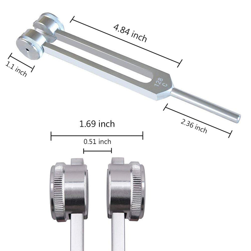 Tuning Fork, 128 Hz Tuning Fork Weights Aluminum Clinical Grade Nerve/Sensory with Silicone Hammer and Cleaning Cloth - Packaged in Soft Storage Bag - Non-Magnetic Aluminum Alloy