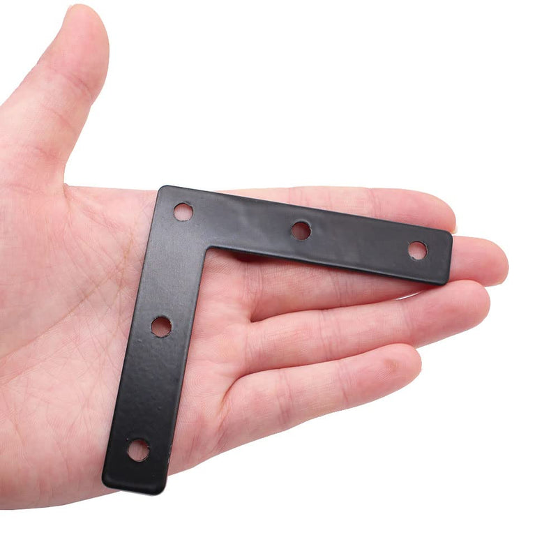 20 Pcs Black Flat Corner Brace Brackets,80mmx80mm Metal Right Angle Corner Brace L Shaped Brackets,Mending Plate Bracket with Screws