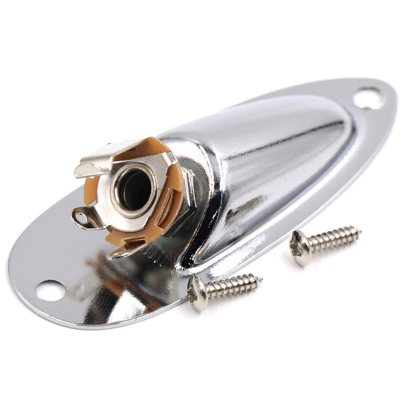 DISENS Guitar Loaded Jack Socket Plate with Screws Boat Style Output Jacks for Electric Guitar Replacement Parts (Silver) Silver