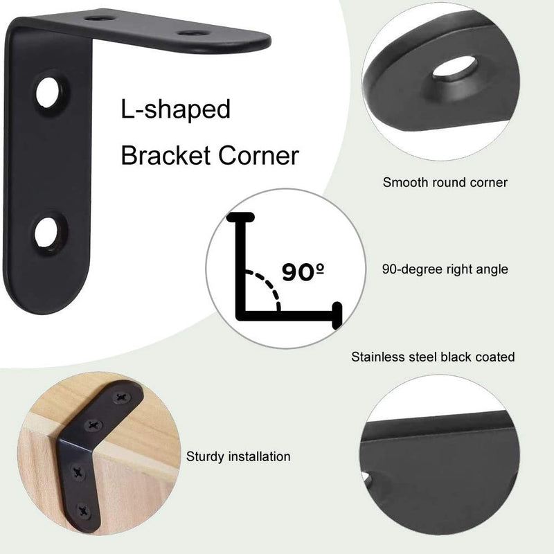 L Bracket Corner Braces Joint Right Angle Bracket Fastener Support Shelf Brace with Screws for Furniture Repair Chairs Wooden Shelves DIY Black 16 Sets Elimeta (1.6inch) 1.6inch