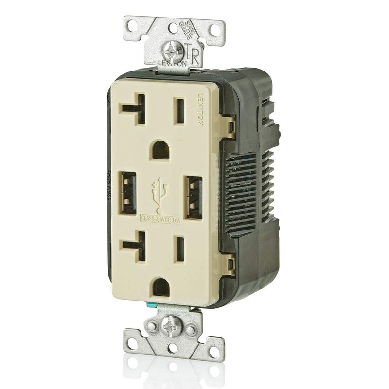 Leviton T5832-I 20-Amp USB Charger/Tamper Resistant Duplex Receptacle, Ivory 1 Pack