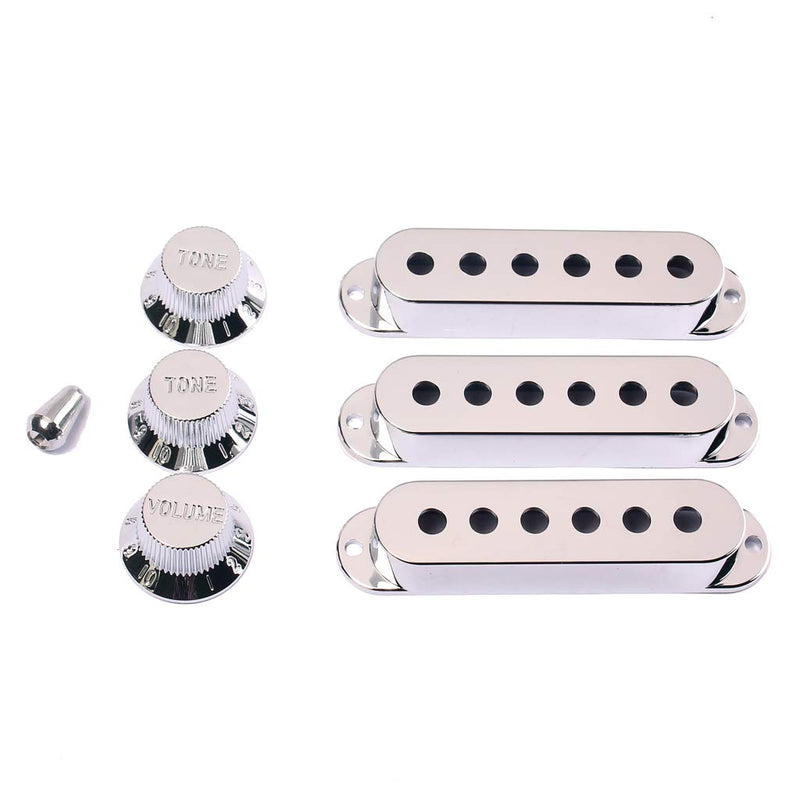 Alnicov 48/50/52mm Pickup Covers with 5 Way Switch Tip Cap for Strat Guitar Replacement, Chrome