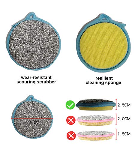 CAMSTIC Dual Action Kitchen Cleaning Microfiber Scouring Scrubber, Round Dish Washing Sponge, Pack of 10, Blue
