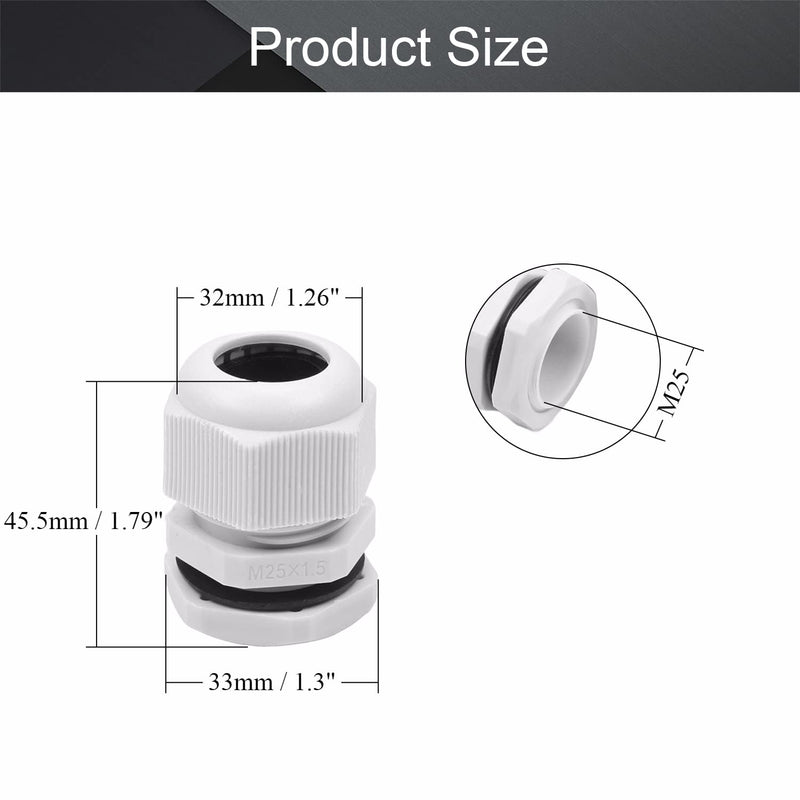 Fielect 4Pcs M25 Cable Gland Plastic Waterproof Cable Glands Joints Adjustable Connector White for 9-17mm Dia Cable