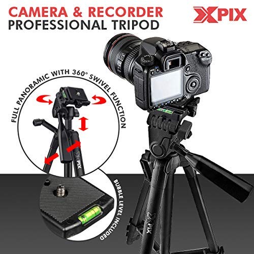 XPIX 54" Professional Adjustable Height Tripod Compact Travel Tripod for Canon, Nikon, Sony, Olympus DSLR Camera Video Cameras With Full 360-Degree Swivel Function