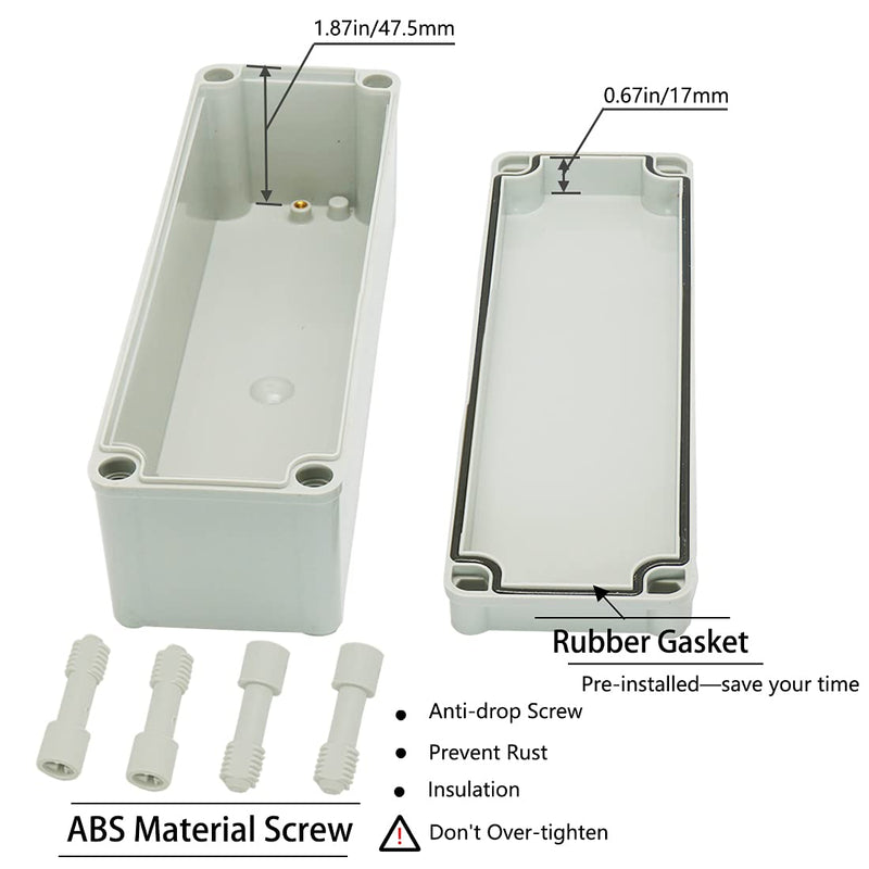 Zulkit Junction Box ABS Plastic Dustproof Waterproof IP67 Junction Boxes Universal Electrical Project Enclosure Durable DIY Electronic Project Box Grey 9.84 x 3.15 x 2.76 inch (250 x 80 x 70 mm) 9.84" x 3.15" x 2.76"