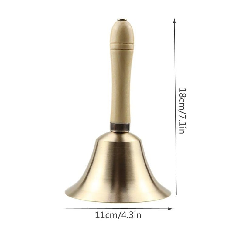 Sopcone Hand Bell Extra Loud Solid Brass Call Bell Handbells with Wooden Handle Multi-Purpose for School, Churchl, Hotel, Christmas and Wedding Service (11cm) 11cm
