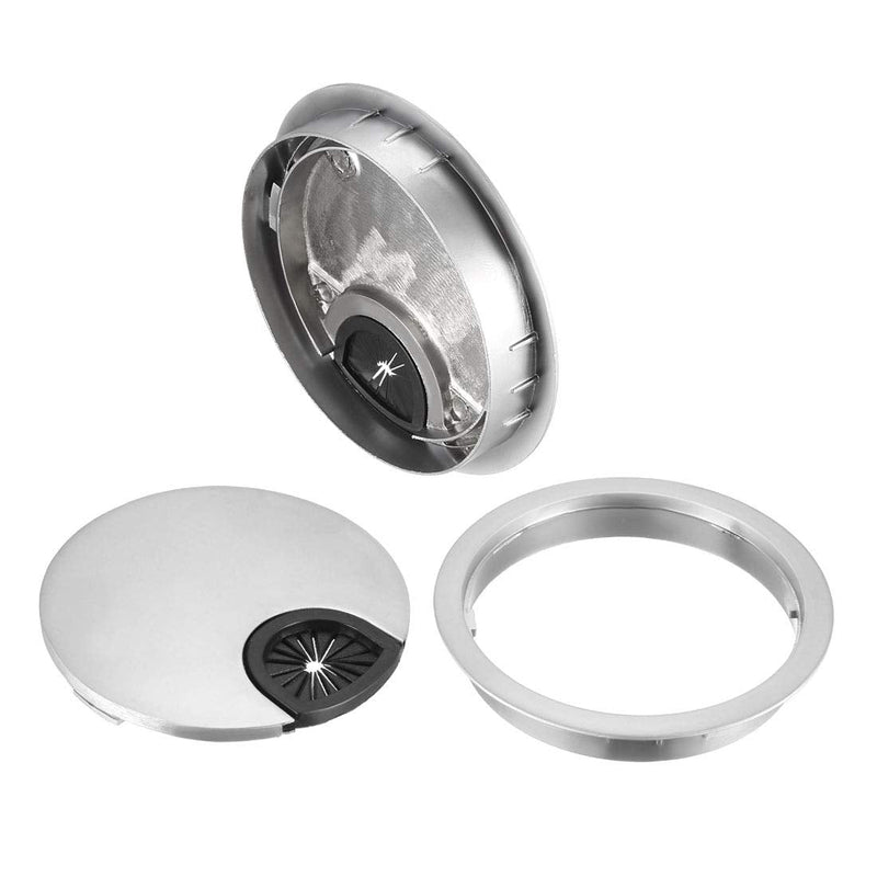 uxcell Cable Hole Cover, 3-1/8" Zinc Alloy Desk Grommet for Wire Organizer, 2 Pcs (Silver Tone)