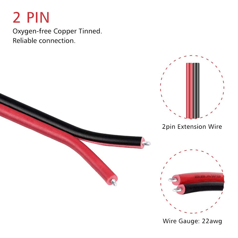 100ft 2pin Extension Cable, 22AWG Wire Cord for Led Strips, Boat Lights Wire for Pontoon Kayak Navigation Bow 100ft