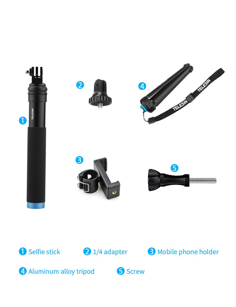 AFAITH Upgraded Pole for GoPro, Aluminum Alloy GoPro Selfie Stick with Stable Tripod Waterproof Handheld Monopod for GoPro Hero 8 Black/Hero 9 Black/7/6/5/4/ Osmo Action Camera/Xiao Yi Action Camera