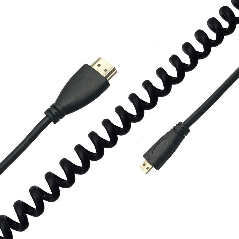 Seadream 4k Coiled Micro HDMI Cable;Coiled Micro HDMI to Full HDMI Male to Male Cable - Stretched Length 50cm to 1.8m - Supports Ethernet, 3D 4K 1080P 1.8M Straight