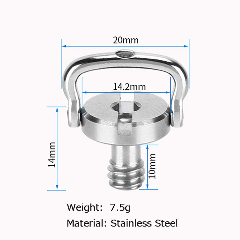 FOTOBETTER 1/4 Thread D-Ring Stainless Steel Camera Screw Quick Release Camera Fixing Screws with Standard 1/4-20 Thread for Camera Tripod Monopod QR Quick Release Plate Mounting Screw 10mm Length 1/4 D-Ring Screw