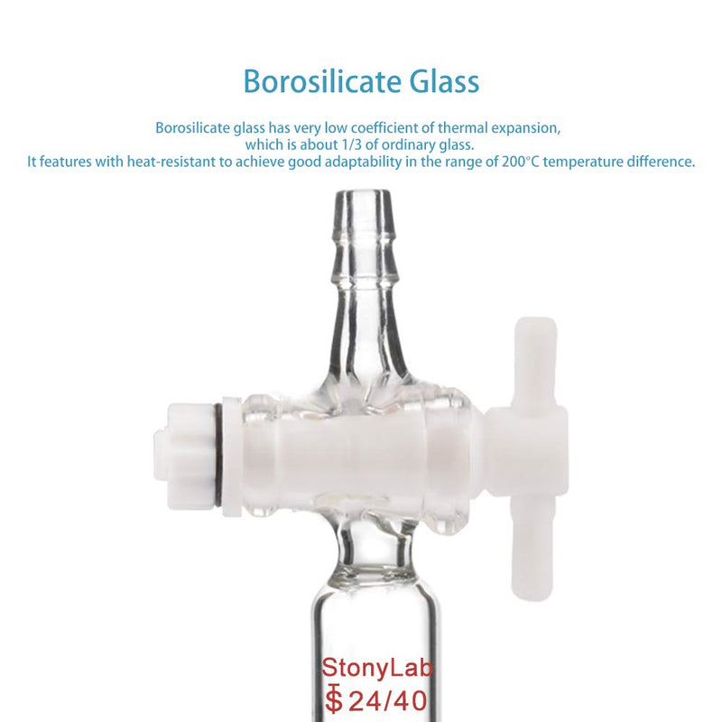 StonyLab Vacuum Flow Control Adapter with PTFE Stopcock, 24/40 Joint and Straight Hose Connection for Lab Supply