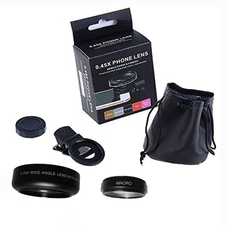 Peanutech Fisheye Lens iPhone Phone Camera Lens Kit Wide Angle Macro for iPhone 14 13 12 11 X XS Xr Se 8 pro max Mini Samsung All Phones with Clip PU Bag (Black) … Black