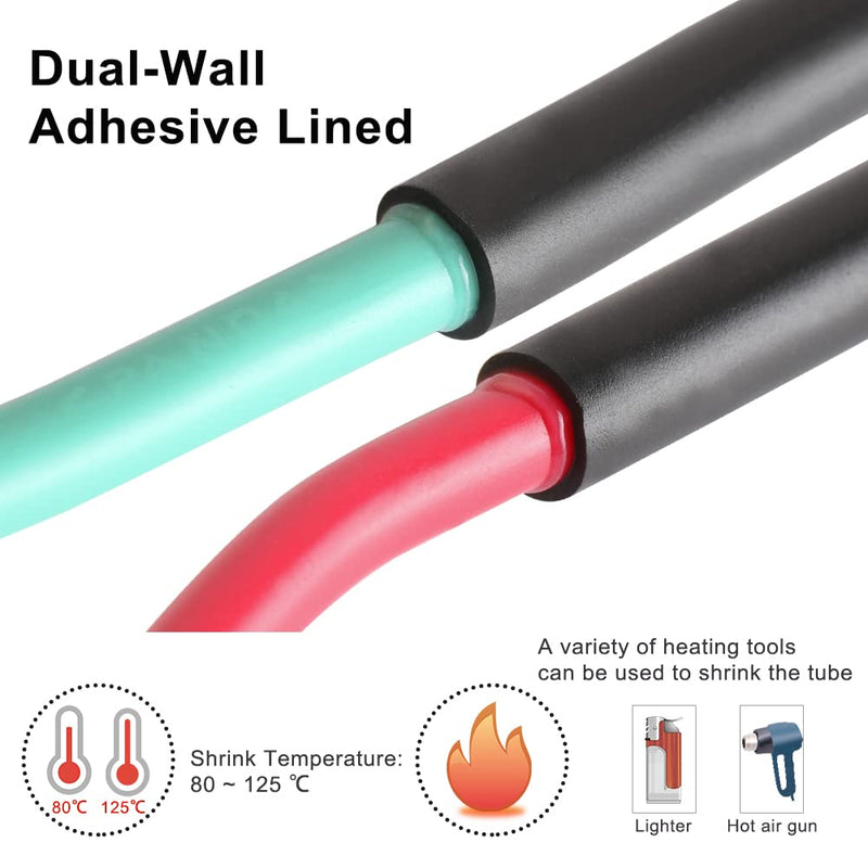 AIRIC 3/8in Heat Shrink Tubing Roll, 3:1 Heat Shrink Tube Adhesive Lined - Dual Wall Tube - Marine Heat-Shrink Tubing Industrial, Black, 50 Feet Roll 3/8"-50feet 50Feet-Tubing