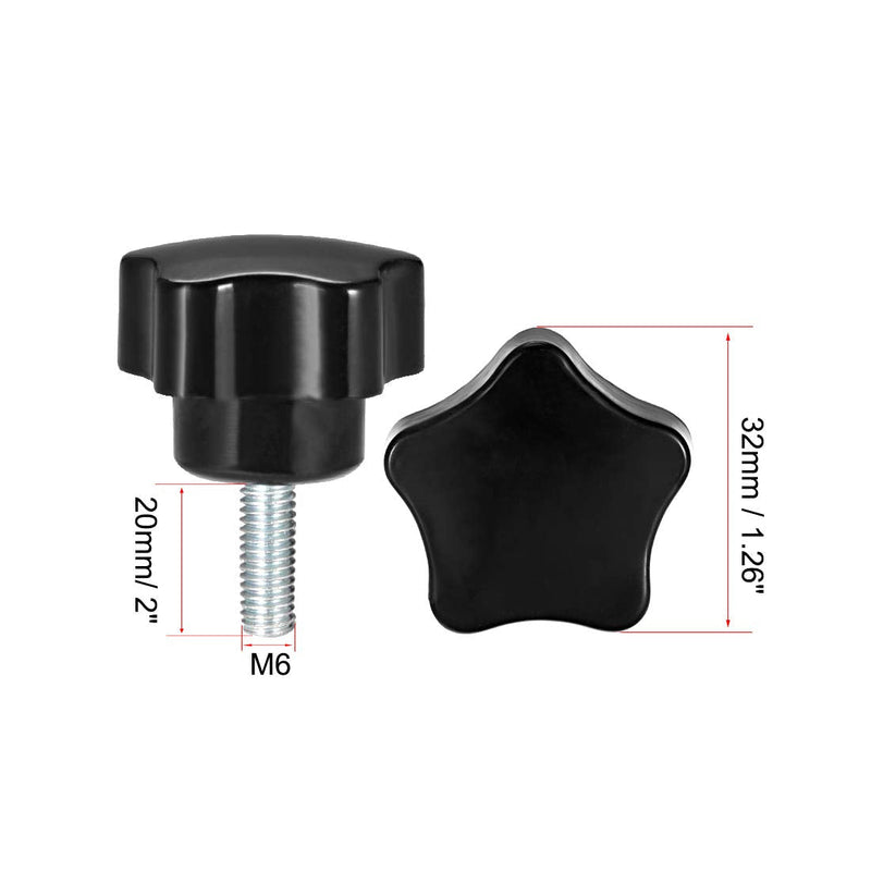 uxcell 5 Pcs Star Knobs Grips M6 x 20mm Male Thread Steel Zinc Stud Black PP
