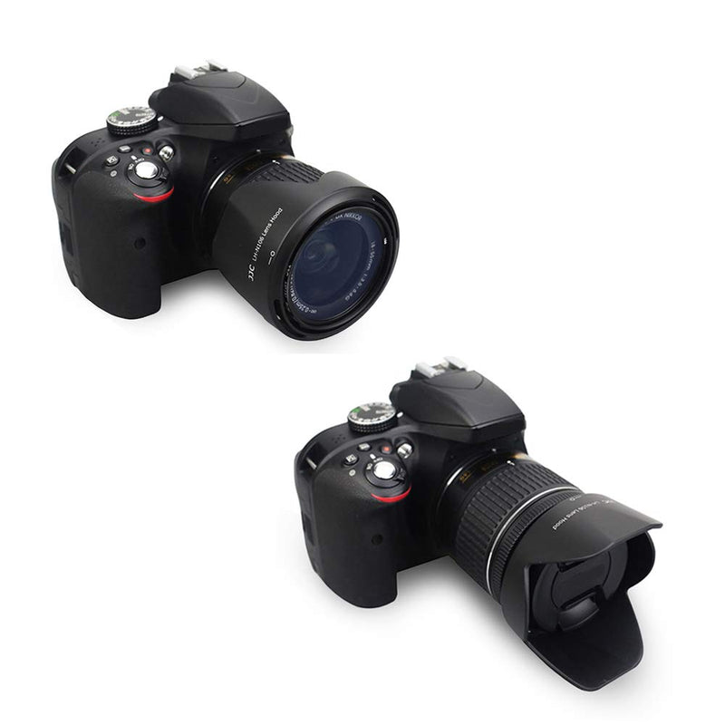 Camera Lens Hood JJC Lens Shade for Nikon AF-P DX NIKKOR 18-55mm f/3.5-5.6G VR Lens & Nikon 1 NIKKOR VR 10-100mm f/4-5.6 Lens Replaces Nikon HB-N106 Lens Hood no Vignetting Reverse Attaching -Black