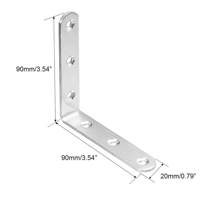 Sscon 6Pcs L-Shaped Corner Braces Stainless Steel Wood Joint Right Angle L Bracket for Shelves Furniture 90mm x 90mm 90 x 90 x 20mm
