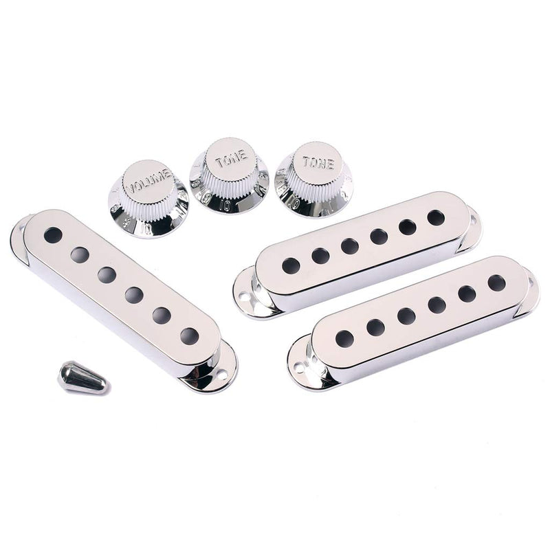 Alnicov 48/50/52mm Pickup Covers with 5 Way Switch Tip Cap for Strat Guitar Replacement, Chrome