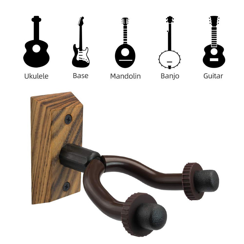 Zebra Wood Guitar Hanger 2 Pack, Guitar Hook Wall Mount Bracket Holder for Acoustic and Electric Guitars, Bass Stand (Zebra Wood) Zebra Wood